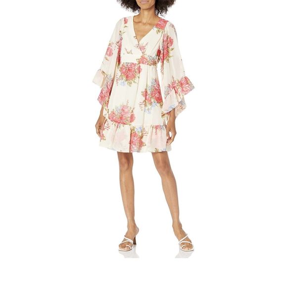 Betsey Johnson Floral Rose Bambi Bell Sleeve Dress - Size 6 - Multicolored - Picture 2 of 11